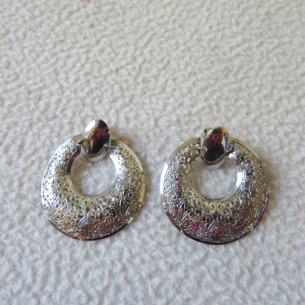 Silver Metal Floral Earrings